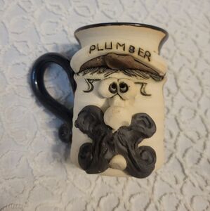 Funny Ugly Face Mug Plumber Stoneware Signed Pottery 3D Mustache